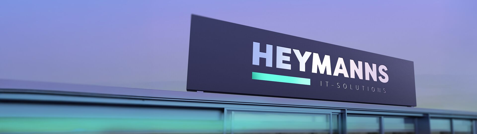 Heymanns-Logo auf einem Gebäude in schlichtem Stil