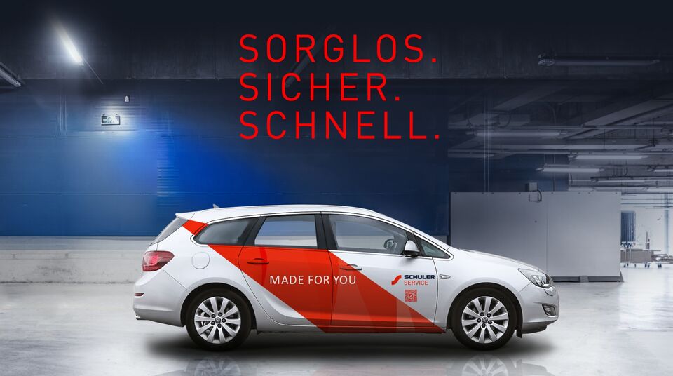 Konzeptdarstellung eines Fahrzeug-Wrappings mit Schuler Service Design