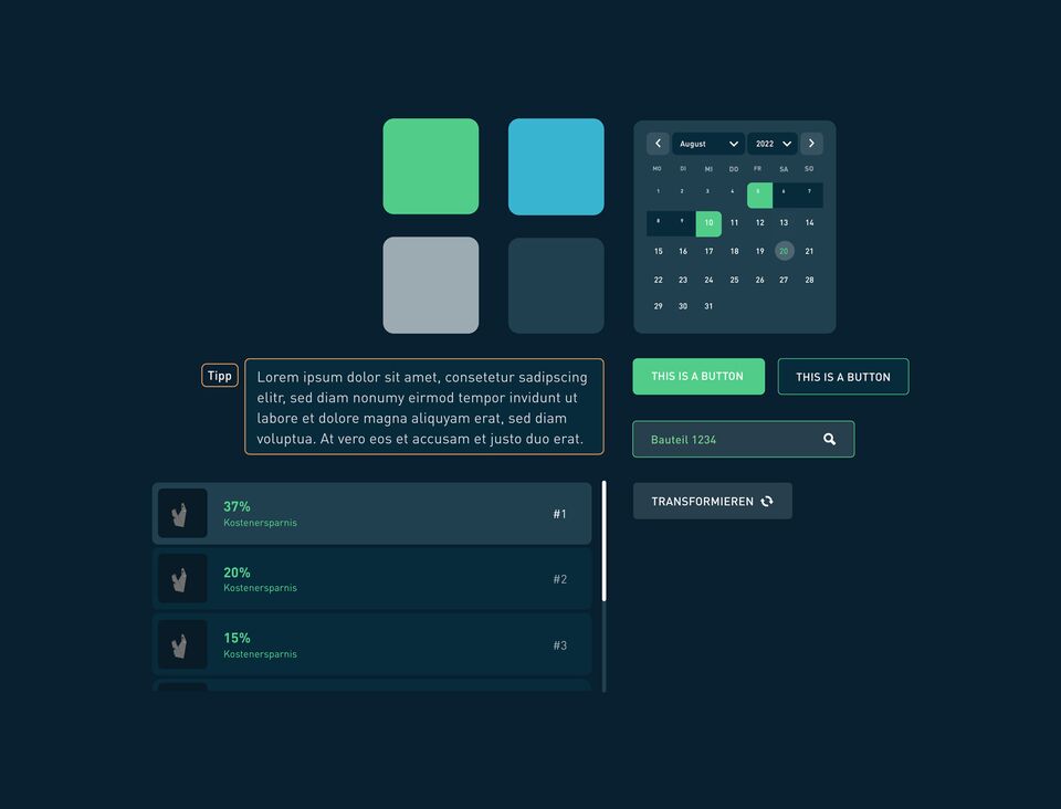 Interaktive Benutzeroberflächenelemente des Optimate-Designs, digital dargestellt