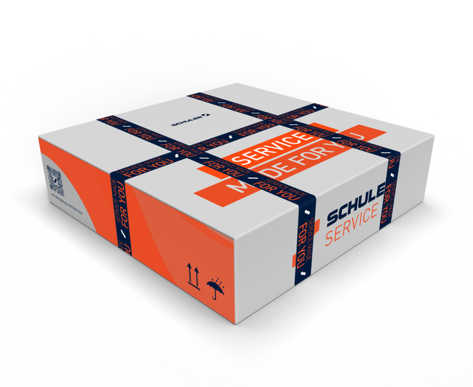 Verpackung mit Schuler Service Branding in detailreicher Ansicht