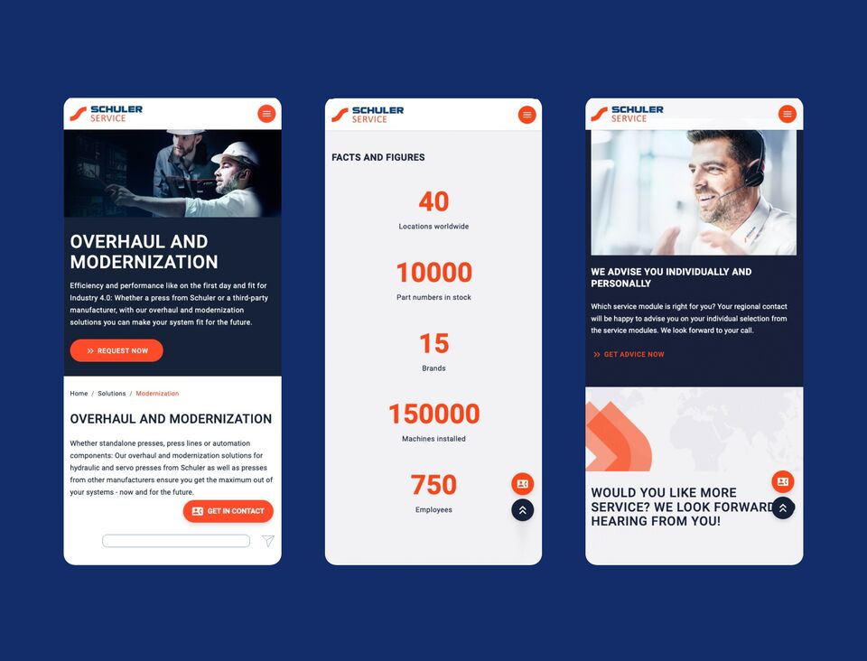 Mobile Ansicht der Microsite von Schuler Service