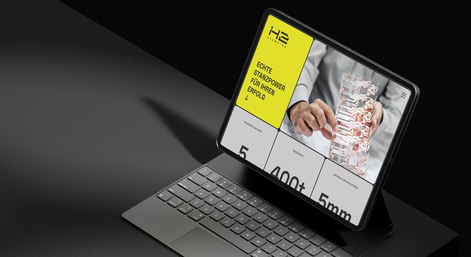 Tablet-Ansicht der benutzerfreundlichen H2Stamping-Website