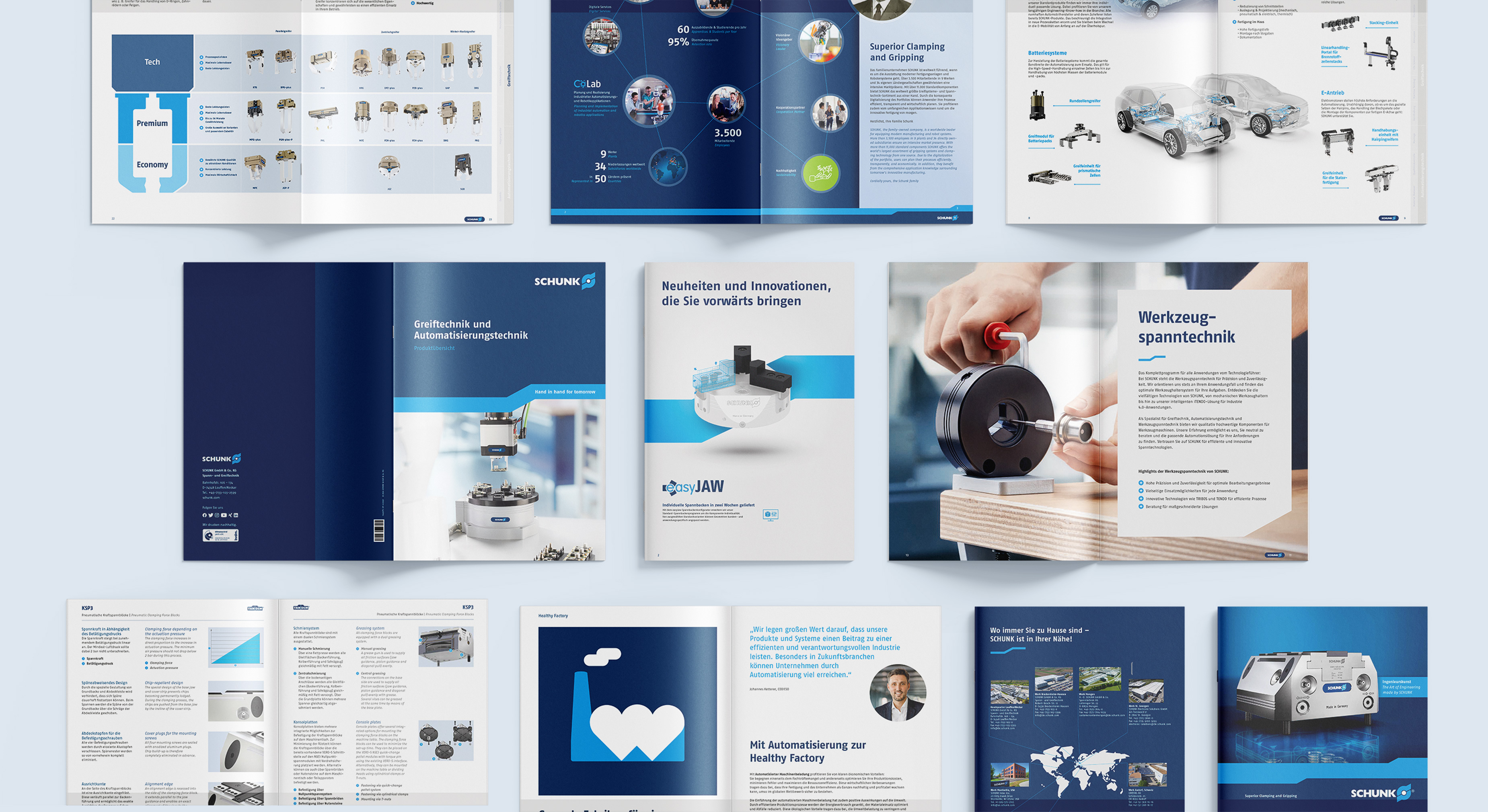 Strukturiert und informativ: Vielfältige Broschüreninhalte zeigen die Expertise von Schunk.